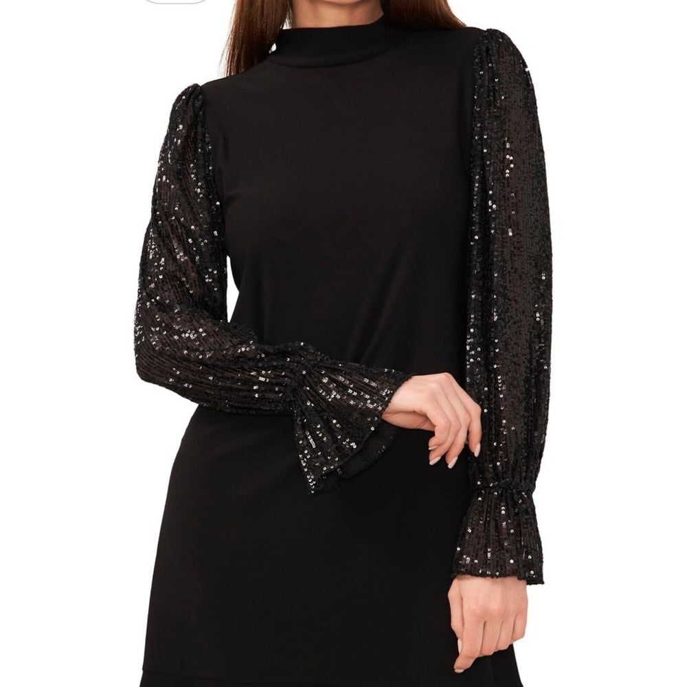CeCe Women's Sequin Long-sleeve With Smocked Cuffs Dress Size Medium Nwt - Picture 3 of 10